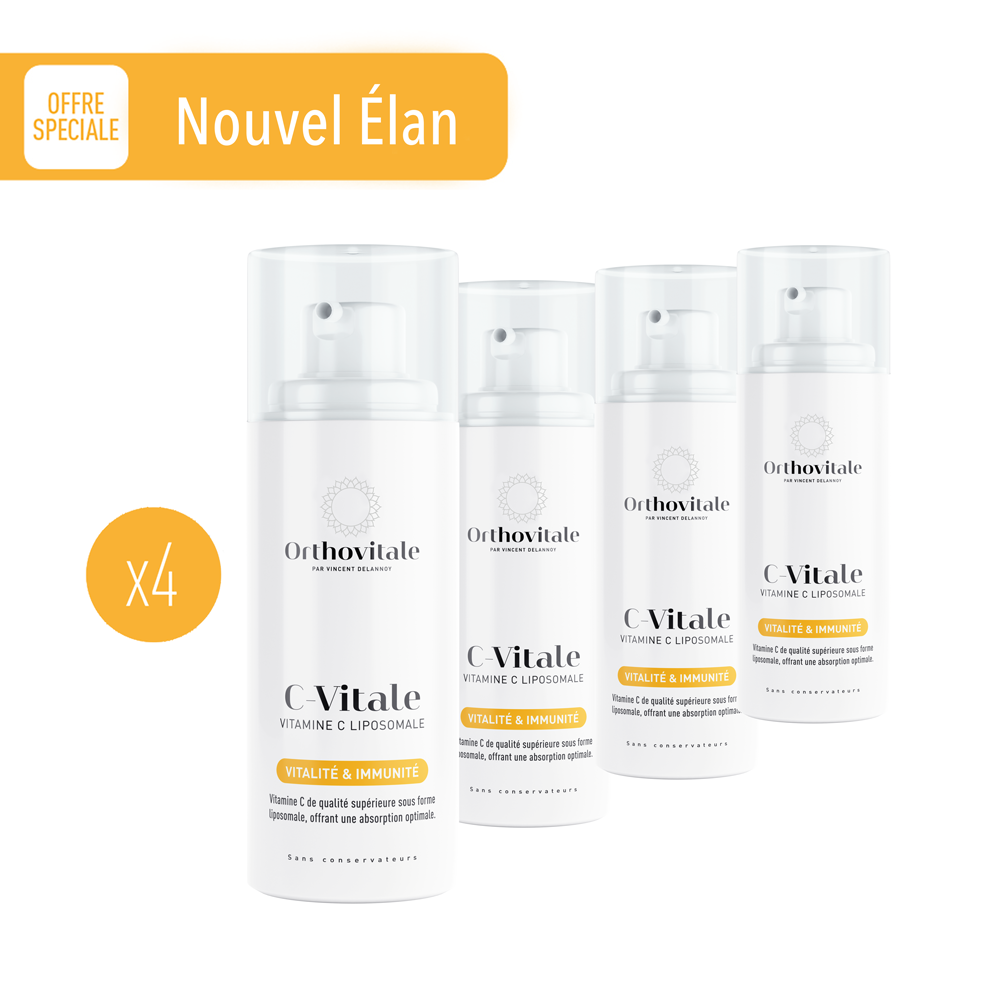 Quatre flacons de vitamine C blancs