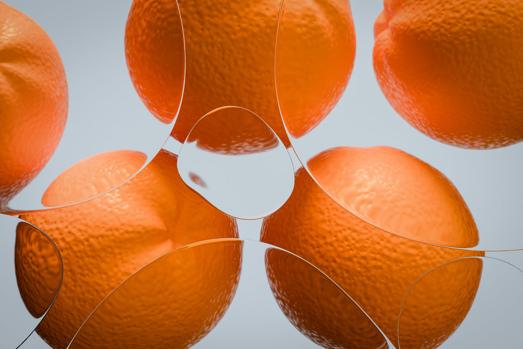 Des oranges sous des bulles d'eau claire